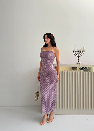 Lavanta Midi Boy Straplez Pul Payet Abiye 0801134.333