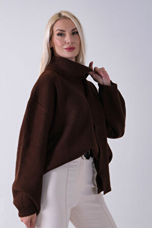 Kahve Şal Aksesuarlı Bisiklet Yaka Triko Kazak 46892633.05