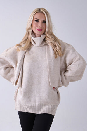 Taş Şal Aksesuarlı Bisiklet Yaka Triko Kazak 46892633.50