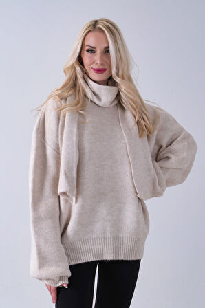 Taş Şal Aksesuarlı Bisiklet Yaka Triko Kazak 46892633.50