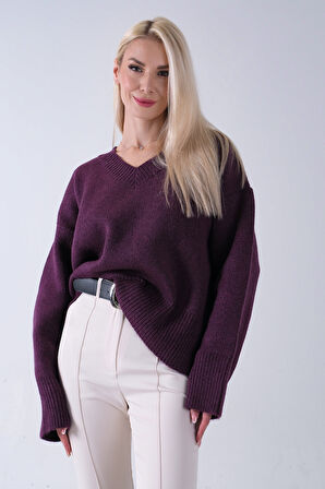 Mürdüm V Yaka Beli Lastikli Triko Kazak 46892623.21