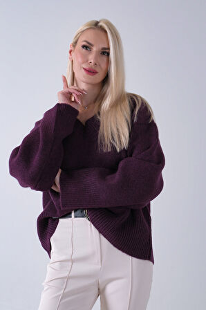 Mürdüm V Yaka Beli Lastikli Triko Kazak 46892623.21