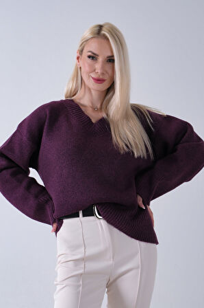 Mürdüm V Yaka Beli Lastikli Triko Kazak 46892623.21