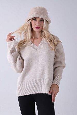 Taş V Yaka Beli Lastikli Triko Kazak 46892623.50