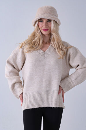 Taş V Yaka Beli Lastikli Triko Kazak 46892623.50