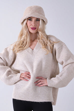 Taş V Yaka Beli Lastikli Triko Kazak 46892623.50