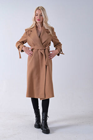 Sütlü Kahve Kol Bağlamalı Seyyar Kuşaklı Uzun Kaşe Kaban 41630051.374