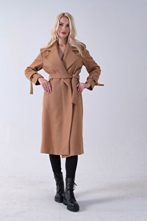 Sütlü Kahve Kol Bağlamalı Seyyar Kuşaklı Uzun Kaşe Kaban 41630051.374
