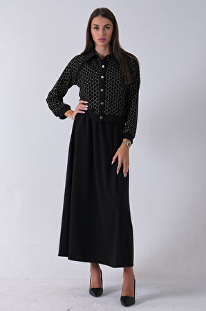 Siyah Sarı Petek Motifli Etekli Takım 4577253.01