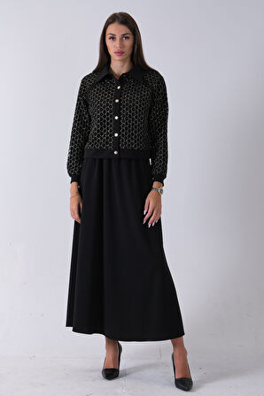 Siyah Sarı Petek Motifli Etekli Takım 4577253.01