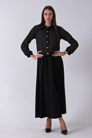 Siyah Sarı Petek Motifli Etekli Takım 4577253.01