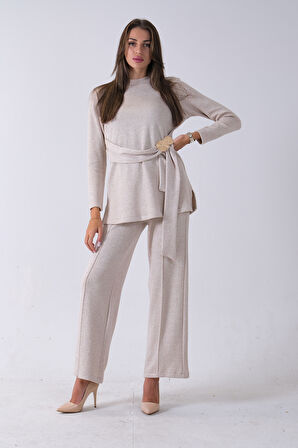 Ekru Altın Toka Detaylı Pantolonlu Takım 4577282.147