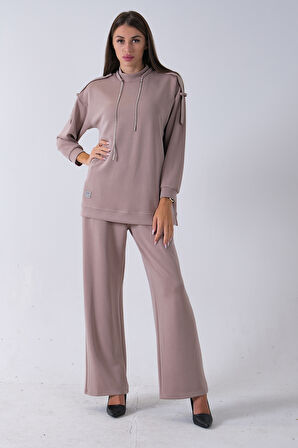 Vizon Omuz Apolet Detaylı Yakası İpli Tunik Pantolonlu Takım 4577281.34
