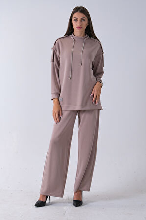 Vizon Omuz Apolet Detaylı Yakası İpli Tunik Pantolonlu Takım 4577281.34
