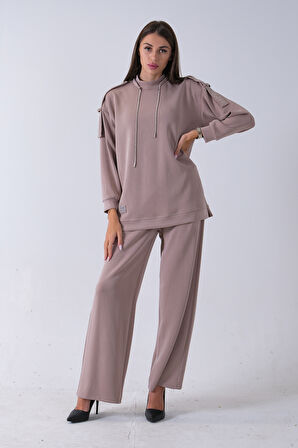 Vizon Omuz Apolet Detaylı Yakası İpli Tunik Pantolonlu Takım 4577281.34