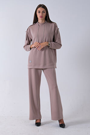 Vizon Omuz Apolet Detaylı Yakası İpli Tunik Pantolonlu Takım 4577281.34