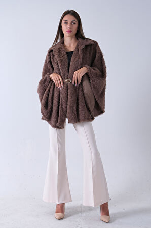 Vizon Tek Düğme Kapamalı Kemerli Yün Peluş Ceket 940140183.34