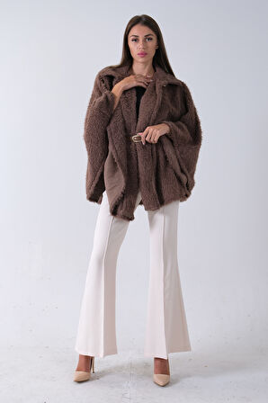 Vizon Tek Düğme Kapamalı Kemerli Yün Peluş Ceket 940140183.34