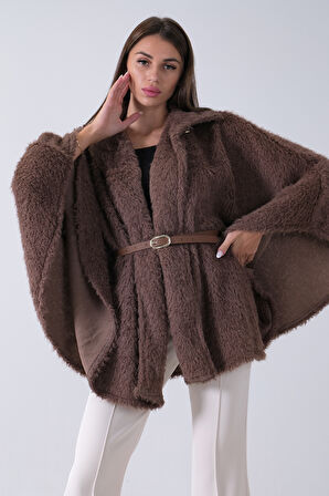 Vizon Tek Düğme Kapamalı Kemerli Yün Peluş Ceket 940140183.34