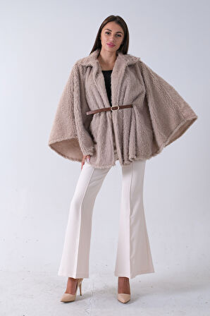 Taş Tek Düğme Kapamalı Kemerli Yün Peluş Ceket 940140183.50
