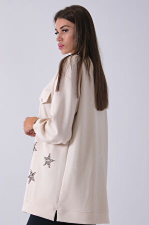 Taş Üzeri Yıldız Desenli Taş İşlemeli Cep Görünümülü Tunik 940170258.50