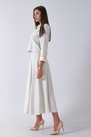 Ekru Önü Düğme Kapamalı Crop Ceket Etekli Tüvid Takım 45950601.147