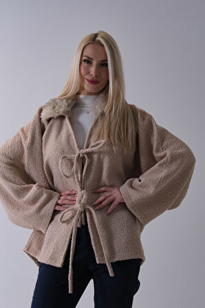 Taş Önü Bağlama Detaylı Yakası Kürklü Panço 47122475.50