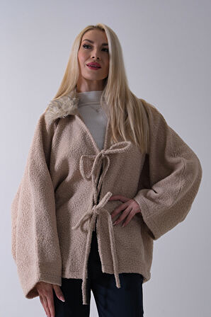 Taş Önü Bağlama Detaylı Yakası Kürklü Panço 47122475.50