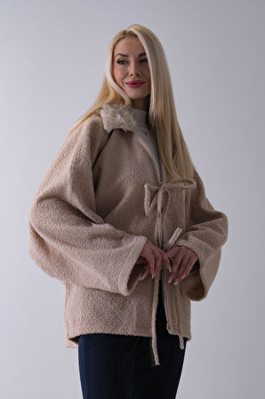 Taş Önü Bağlama Detaylı Yakası Kürklü Panço 47122475.50