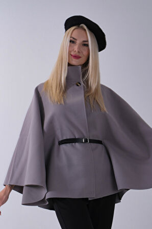 Gri Önü Tek Düğme Kapamalı Kemer Detaylı Panço 47122713.06