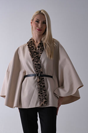 Taş Yanları Leopar Kürk Detaylı Kemerli Panço 47122726.50