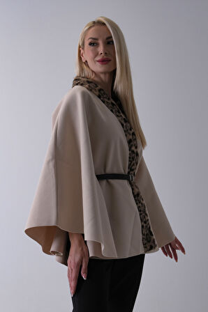 Taş Yanları Leopar Kürk Detaylı Kemerli Panço 47122726.50