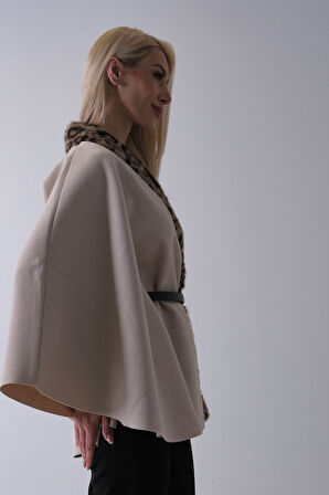 Taş Yanları Leopar Kürk Detaylı Kemerli Panço 47122726.50