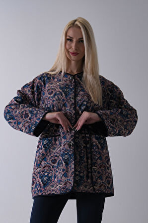 Lacivert Astarlı Biye Detaylı Cepli Kapitone Ceket 31050766.02