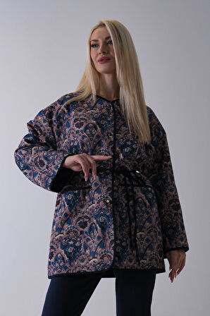 Lacivert Astarlı Biye Detaylı Cepli Kapitone Ceket 31050766.02