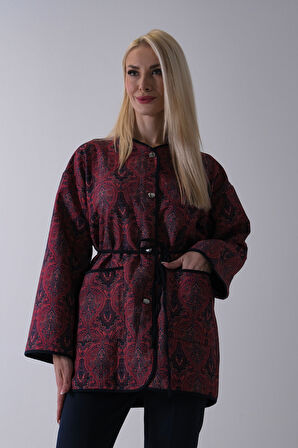 Bordo Astarlı Biye Detaylı Cepli Kapitone Ceket 31050766.04