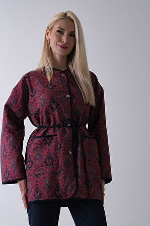 Bordo Astarlı Biye Detaylı Cepli Kapitone Ceket 31050766.04