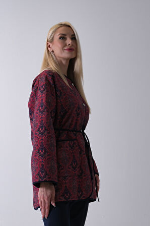 Bordo Astarlı Biye Detaylı Cepli Kapitone Ceket 31050766.04