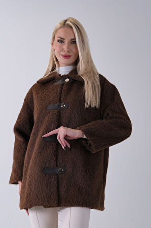 Kahve Gömlek Yakalı 4 Düğme Deri Bukle Detaylı Kaşe Yün Ceket 5307122.05