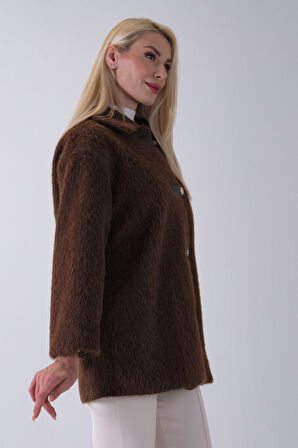 Kahve Gömlek Yakalı 4 Düğme Deri Bukle Detaylı Kaşe Yün Ceket 5307122.05