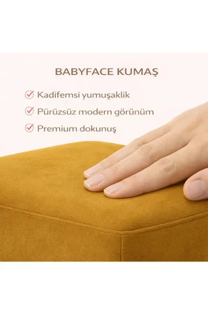 Dekoratif Kare Puf 35x35x45 cm – Pudra babyface Kumaş, Beyaz Ahşap Ayaklı Modern Tasarım