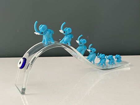 HERA KRİSTAL BÜYÜK KRİSTAL YEDİLİ  FİL AÇIK MAVİ