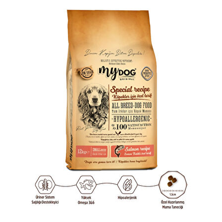 MyDog Original Az Tahıllı Somon Balıklı Büyük Irklar İçin Köpek Maması 12kg