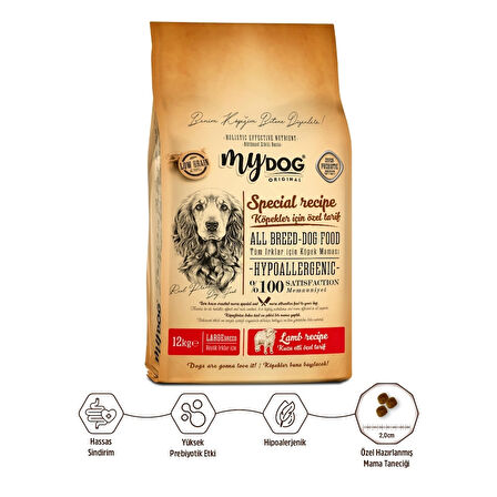MyDog Original Az Tahıllı Kuzu Etli Büyük Irklar İçin Köpek Maması 12kg
