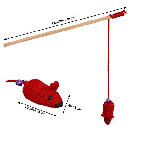 Ahşap Zilli Fare Oyuncaklı Örme Kedi Oltası