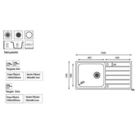 Ukinox HS 100 Düz Sol Damlalıklı Evye