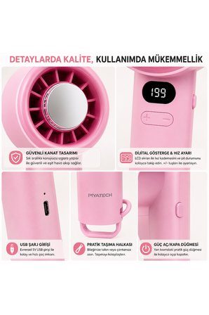 Dijital Göstergeli Mini El Fanı Taşınabilir USB Şarjlı Cep Vantilatörü ZB171