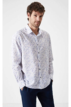 Arrigo Mikro Slim Fit Çiçek Desenli Gömlek İndigo