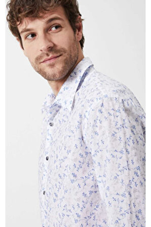 Arrigo Mikro Slim Fit Çiçek Desenli Gömlek İndigo