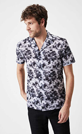 Donut Kısa Kollu Desenli Gömlek Antrasit